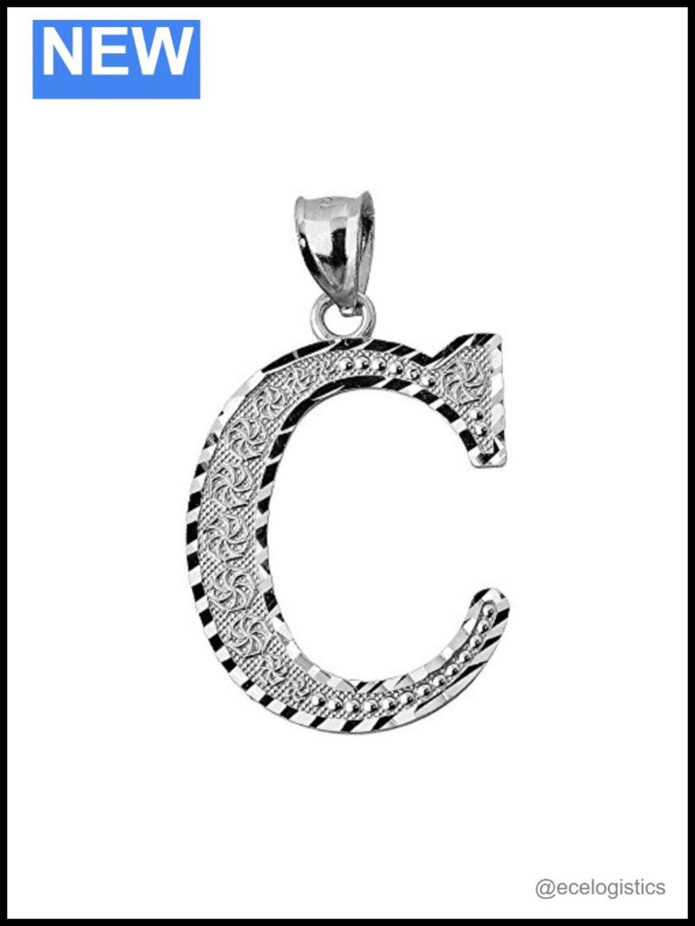 925 Sterling Silver Initial Letter C Charm Pendant 1.25"